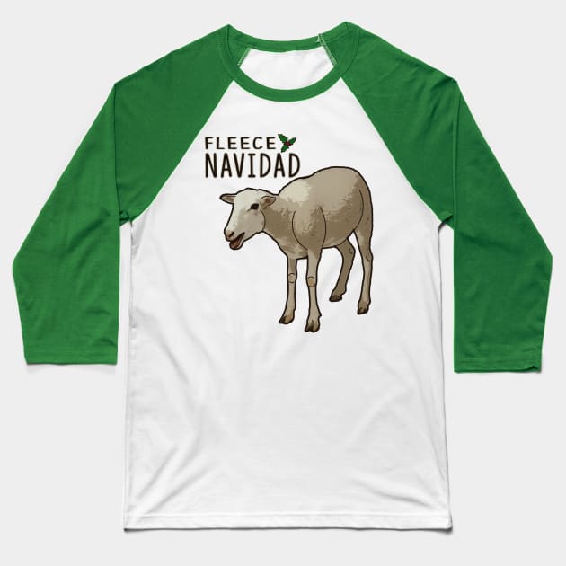 Fleece Feliz Navidad Pun Christmas Sheep Baseball T-Shirt by charlescheshire